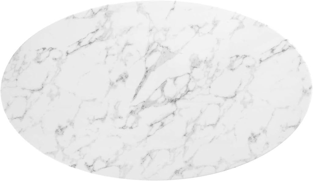 Modway Lippa 54' Oval-Shaped Mid-Century Modern Dining Table with Artificial Marble Top and White Base