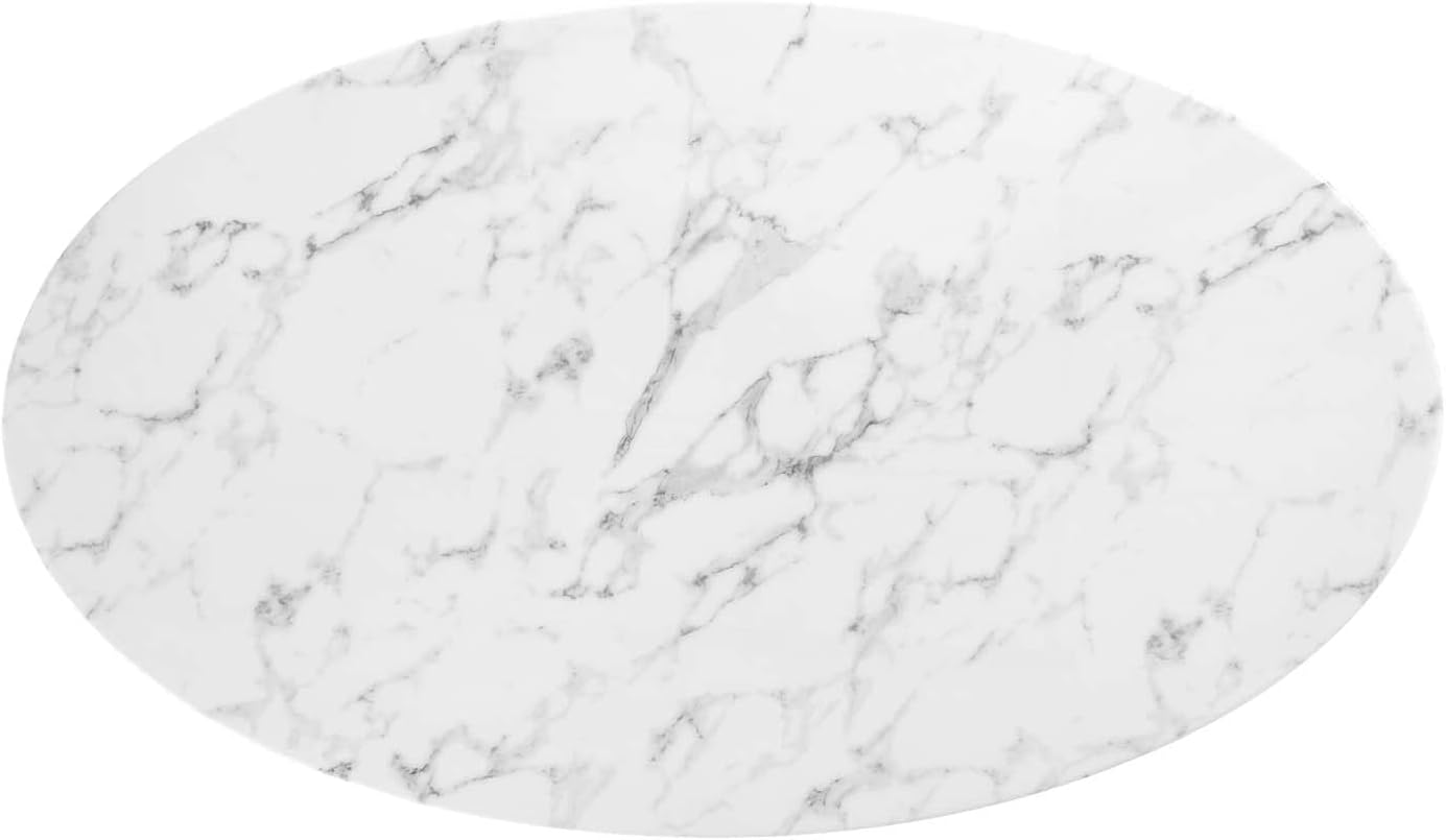Modway Lippa 54' Oval-Shaped Mid-Century Modern Dining Table with Artificial Marble Top and White Base