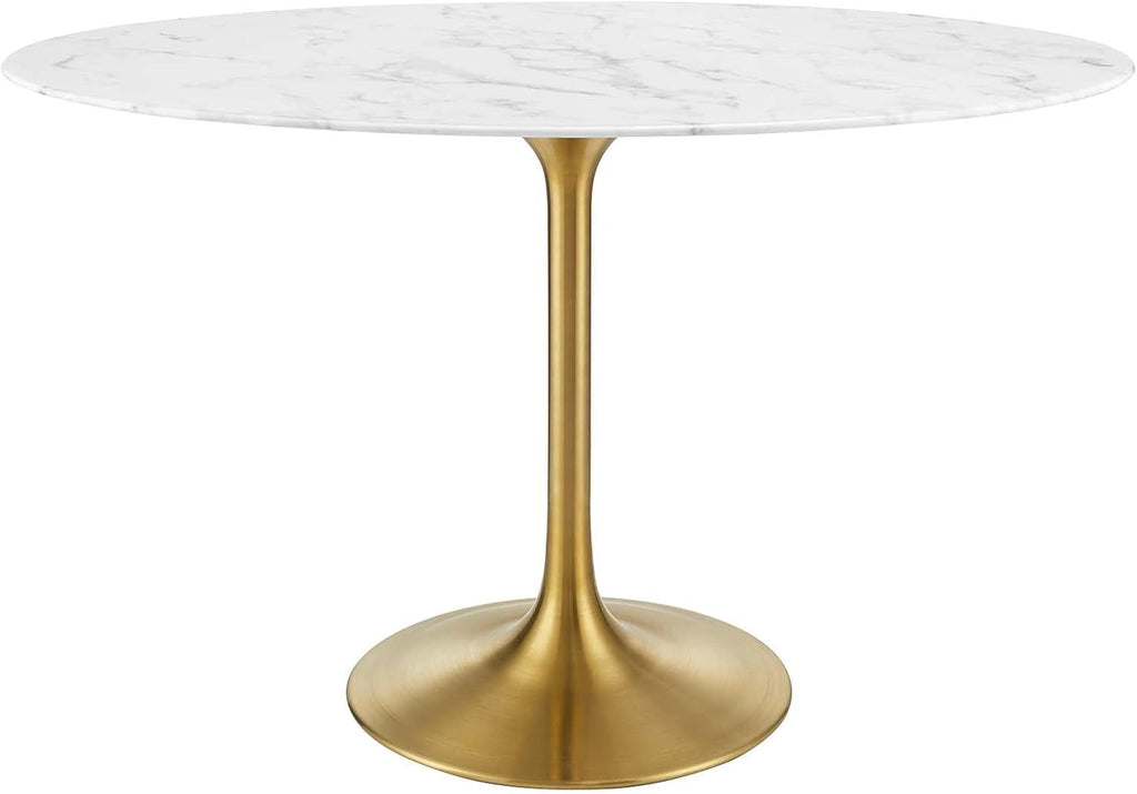 Modway Lippa 48' Oval-Shaped Mid-Century Modern Dining Table with Artificial Marble Top and Gold Base