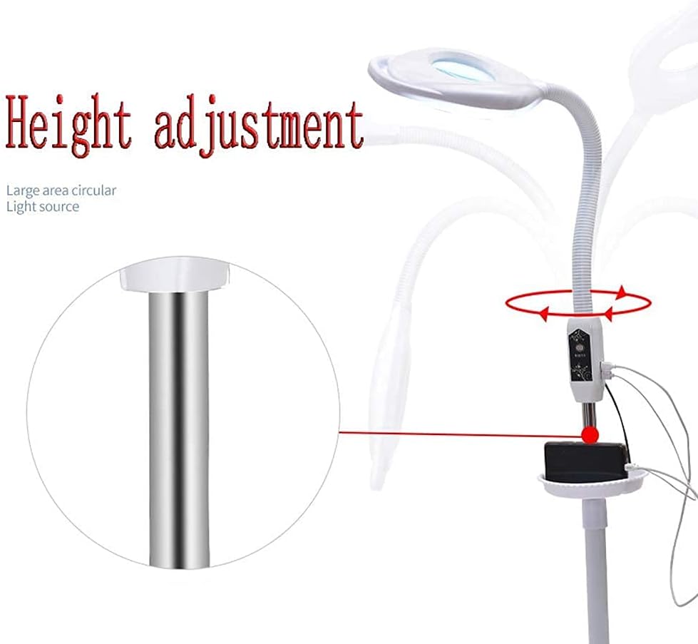 Magnifying Glass,Magnifier Floor Standing Magnifying Lamp 16X Magnifier LED Multifunction Adjustable Skin Care Beauty Tattoo Beauty with Rolling Wheels Ideal for Beauty Salons