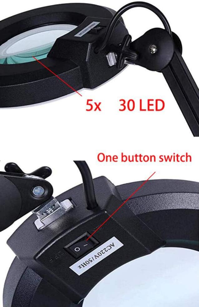Led 5X Magnifying Glass Clamp Lamp,Daylight Bright Lighted Lens,Adjustable Swivel & Swing Arm Magnifier Table Lamp Light for Beauty Cosmetic Tattoo Manicure A