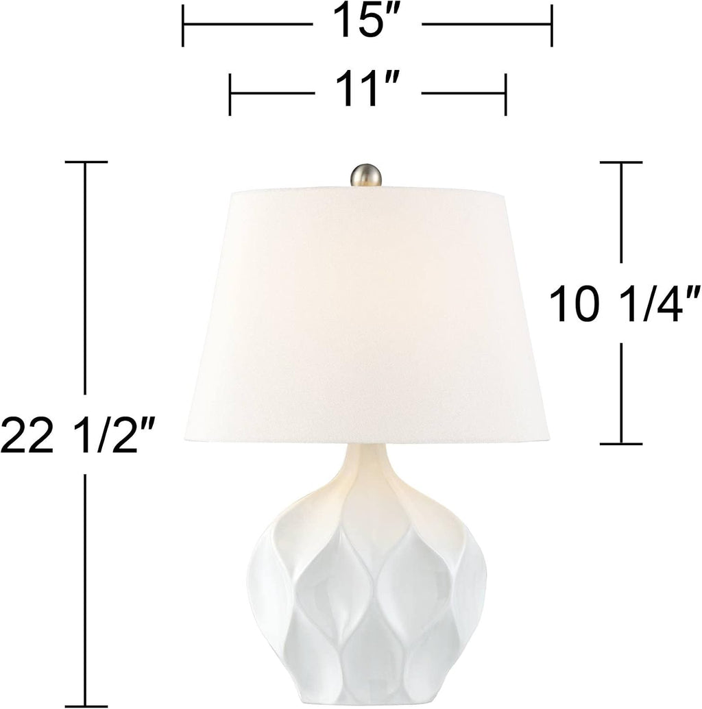 360 Lighting Dobbs 22 1/2' High Small Mid Century Modern Accent Table Lamps Set of 2 White Ceramic Living Room Bedroom Bedside Nightstand House Office Kitchen Entryway Console Fabric Shade