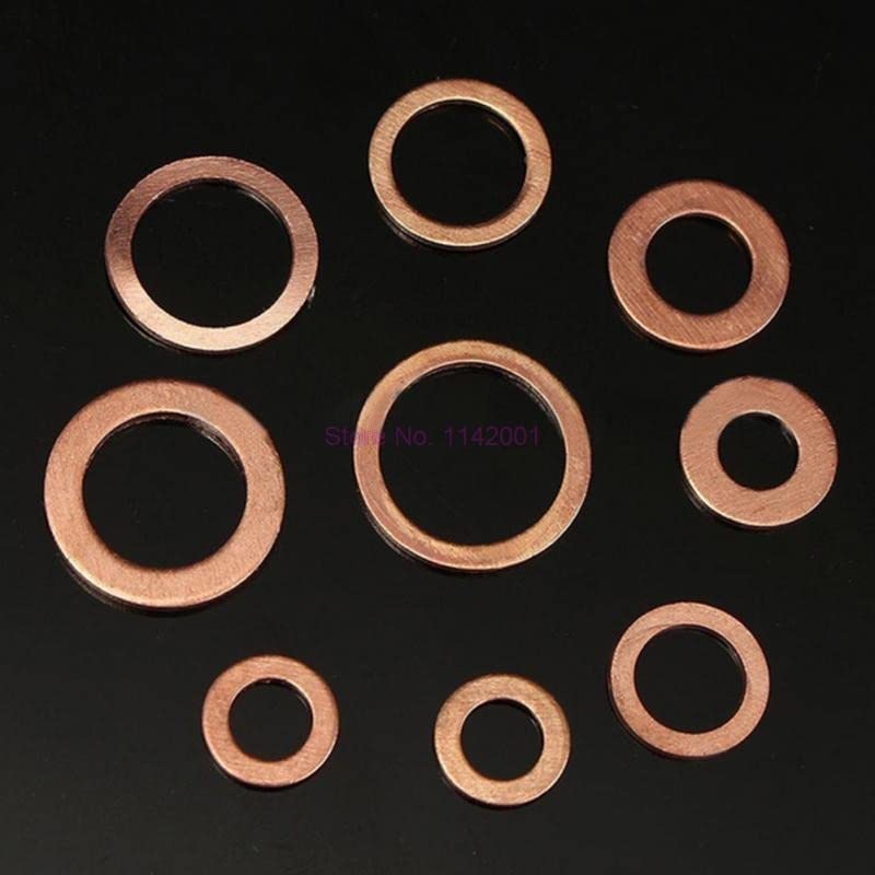 10Set 200pcs/set Copper Washer Gasket Nut and Bolt Set Flat Ring Seal Assortment Kit with Box //M8/M10/M12/M14 for Sump Plugs