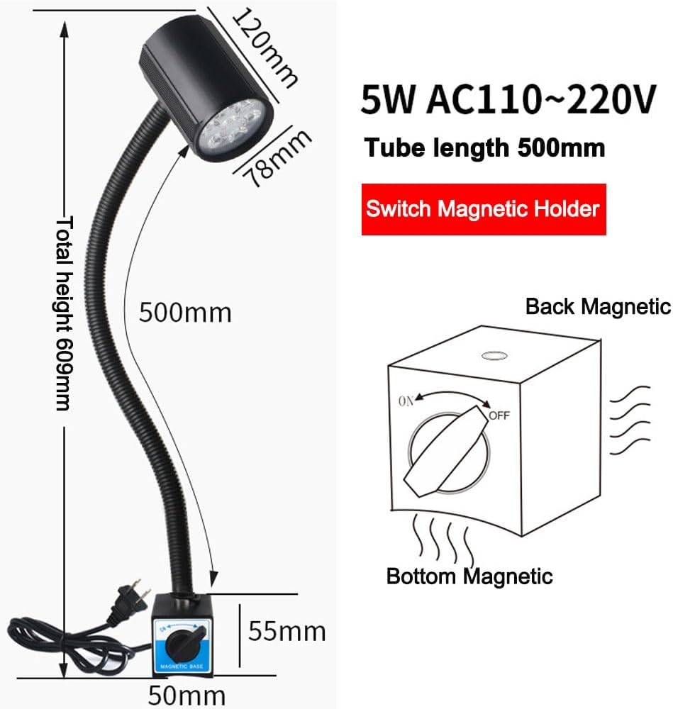 Led Work Lights for Mechanics,LED Machine Tool Work Lights 24V110V220V Switch Strong Magnetic seat high-Power Machine Equipment Desk Lamps(5W 110-220V Switching Magnet Base)