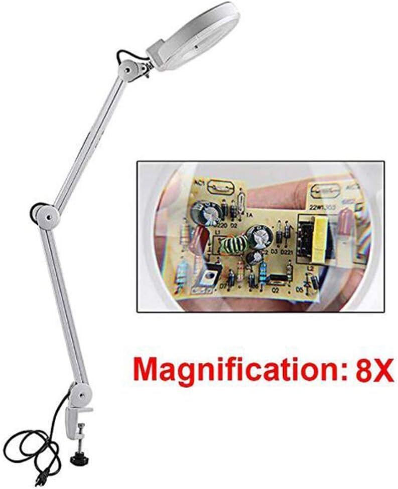 Magnifier, Led Folding Magnifier lamp,Adjustable Swivel Arm 8X Magnifying Glass Table Lamp Light with Clamp for Beauty Skincare Manicure Nail Tattoo Salon with Glass Lens and Bench