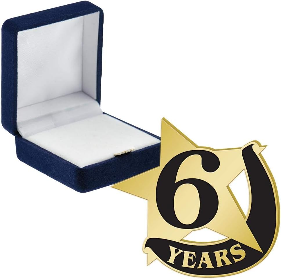 Crown Awards 6 Year Recognition Pins, 6 Year Recognition Pin with Blue Velvet Presentation Case, Prime