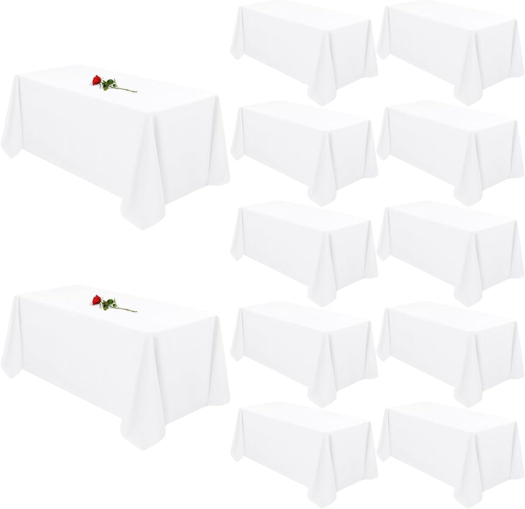 12 Pack White Tablecloths for Rectangle Tables Stain and Wrinkle Resistant Washable Polyester Tablecloth 90 x 132 Inch White Table Cloth Rectangle Table 6 Foot Rectangle Table Cloth for Wedding Party