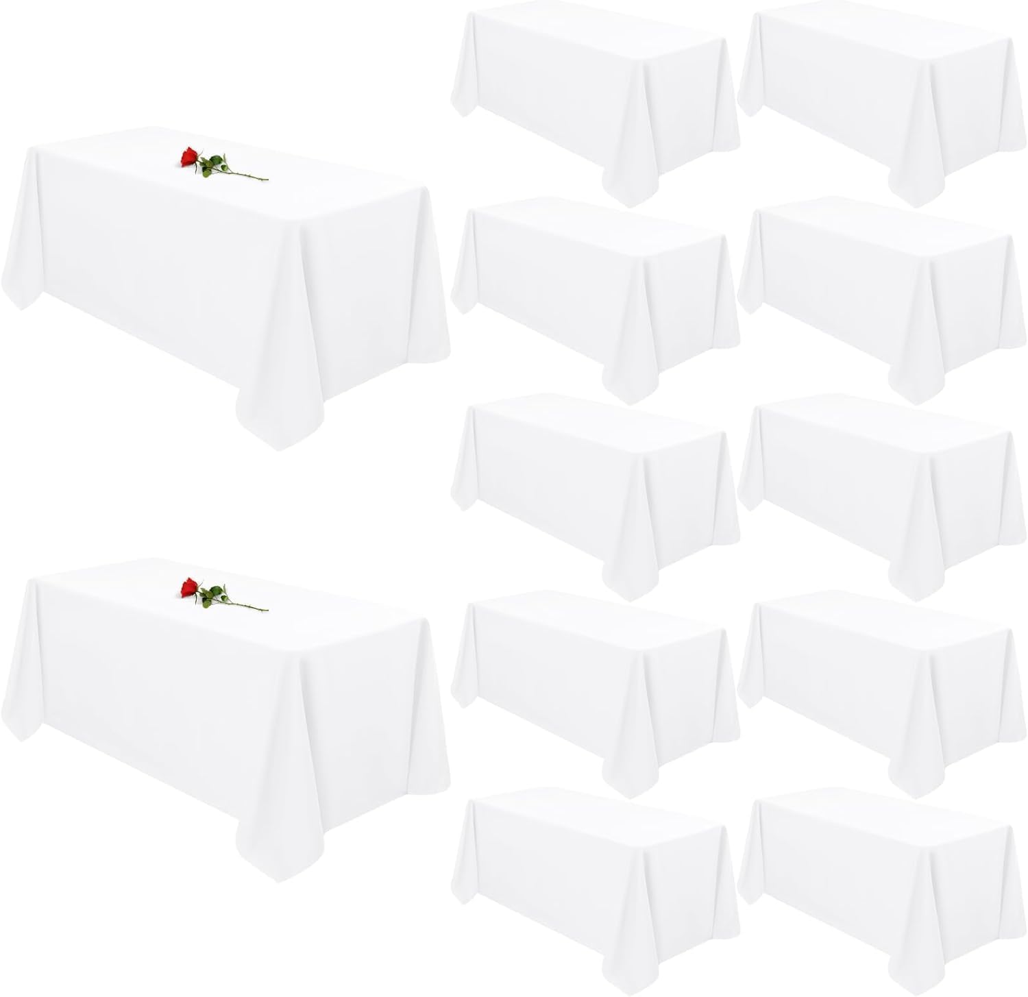 12 Pack White Tablecloths for Rectangle Tables Stain and Wrinkle Resistant Washable Polyester Tablecloth 90 x 132 Inch White Table Cloth Rectangle Table 6 Foot Rectangle Table Cloth for Wedding Party