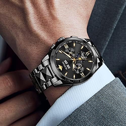 OLEVS Men's Waterproof Watches Stainless Steel Waterproof Chronograph Wrist Watches Luxury Dress White Luminous Big Face Analog Quartz Male Watches