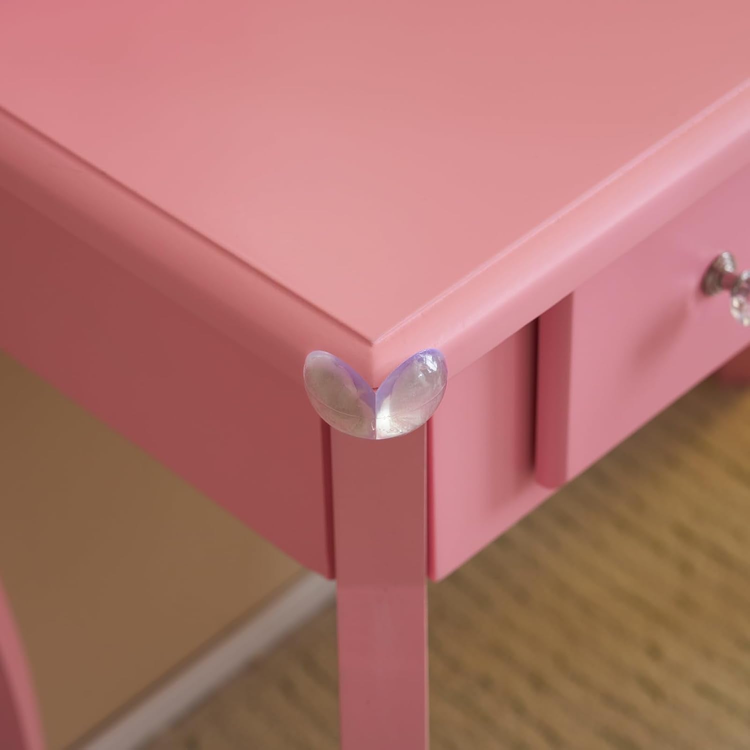Karl home Kids Vanity Table and Chair Set, Princess MDF Dressing Table with 3-Color LED Lighted Mirror and 3 Drawers, Lovely Waved Design for Toddler's Bedroom and Playroom Decor, Macaroon Pink