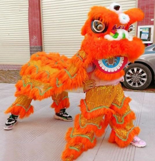 12 Inch Double Lion Dance Mascot Costume Chinese Traditional Dragon Lion Dance for 15+ Age Party Carnival Festivall(Yellow)