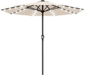 AreShark 12FT Large Patio Umbrella with Solar Lights, Solar Powered Outdoor Umbrella with Crank, Patio Table Market Umbrellas for Garden, Deck, Backyard, Pool and Beach, Cream-White