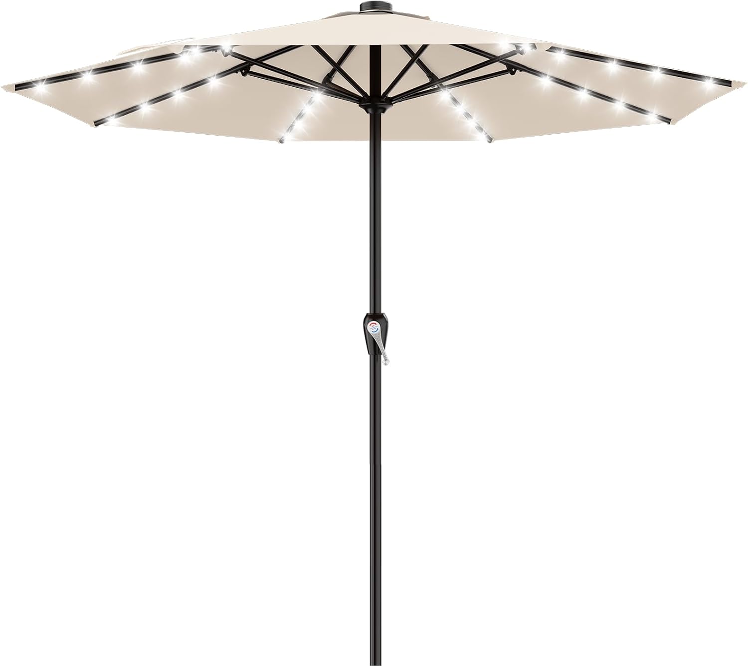 AreShark 12FT Large Patio Umbrella with Solar Lights, Solar Powered Outdoor Umbrella with Crank, Patio Table Market Umbrellas for Garden, Deck, Backyard, Pool and Beach, Cream-White