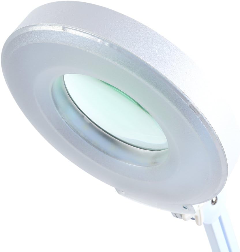 Magnifying Glass Magnifier with Light and Stand Lighted, 5X White Desk Lamp - Hands - Free Illumination, Adjustable Clamp Stand, Ideal for Reading and Craftwork