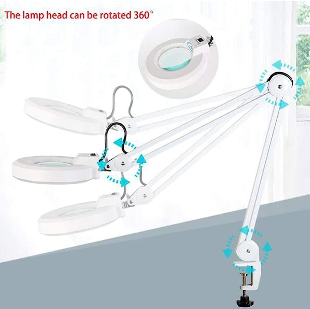 Magnifiers, 30 Led Magnifying Glass Clamp Lamp,5X Magnifier Lens,Metal Hose Adjustable Swivel Arm Clamp Light for Desk, Table,Craft, Jewelry,Sewing