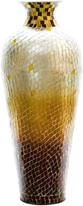 20' Amphora Nouveau Moorish Vase – Chocolate Pearl Ombre Iron Glass Mosaic Overlay | Handmade Metal Floor Vase for Home Decoration, Centerpiece, Living Room, Tabletop & Bedroom