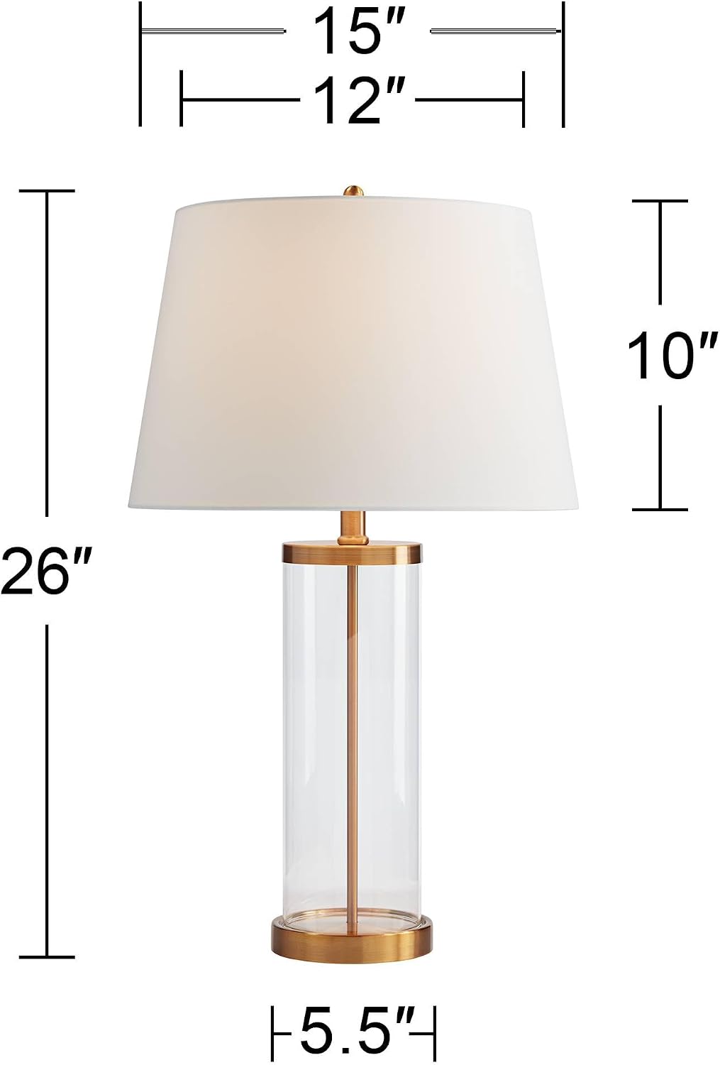 360 Lighting 26' High Cylinder Country Cottage Table Lamps Set of 2 Fillable Clear Gold Finish Glass Metal White Shade Living Room Bedroom Bedside Nightstand House Office Home Kitchen