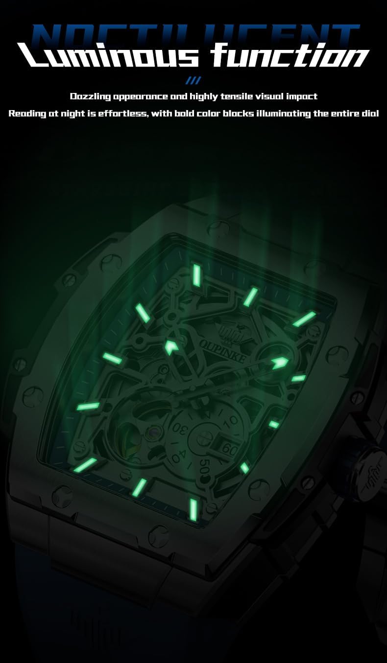 OLEVS Men Watches Business Dress Chronograph Big Square Quartz Analog Male Watch Silicone Strap Waterproof Date Gift Mens Wrsit Watch Silver