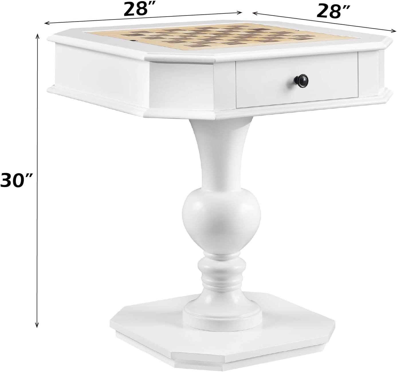 Chess Table, Reversible Chess Checker Game Table with 2 Drawers for Family Entertainment Room, 3-in-1 Square Game Tray for Chess Checker Backgammon, White