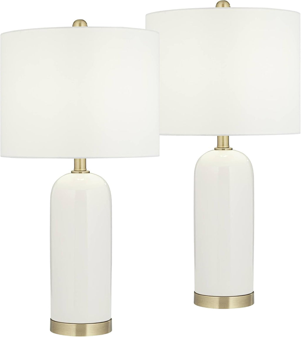 360 Lighting Draper 26' High Modern Coastal Table Lamps Set of 2 White Ceramic Fabric Shade Living Room Bedroom Bedside Nightstand House Office Home Reading Kitchen Entryway Console Family
