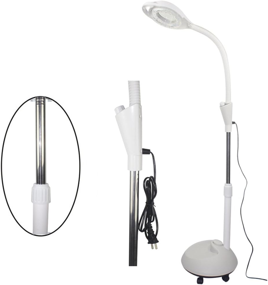 Floor Lamp 8X Magnifying Lamp Adjustable Swivel Arm Magnifier Lamp Light for Skinbeauty Manicure Tattoo Salon Spa with Rolling Floor Stand Standing Light/C (White)
