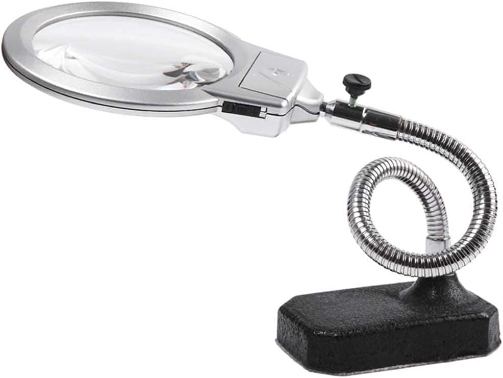 Desktop Magnifier Lamp with Led Light Led Magnifying Lamp Folding Magnifying Glass Desktop Lamp 2.25x 5X Magnification Adjustable Swivel Arm for Desk