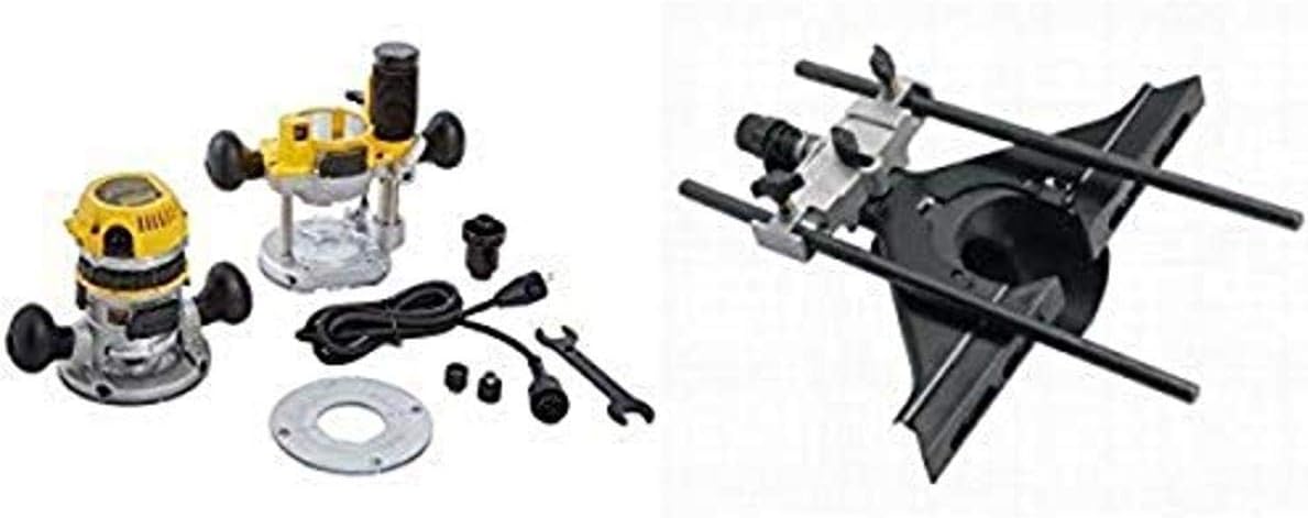 DEWALT DW618PK 12-AMP 2-1/4 HP Plunge and Fixed-Base Variable-Speed Router Kit with Router Edge Guide with Fine Adjustment and Vacuum Adaptor