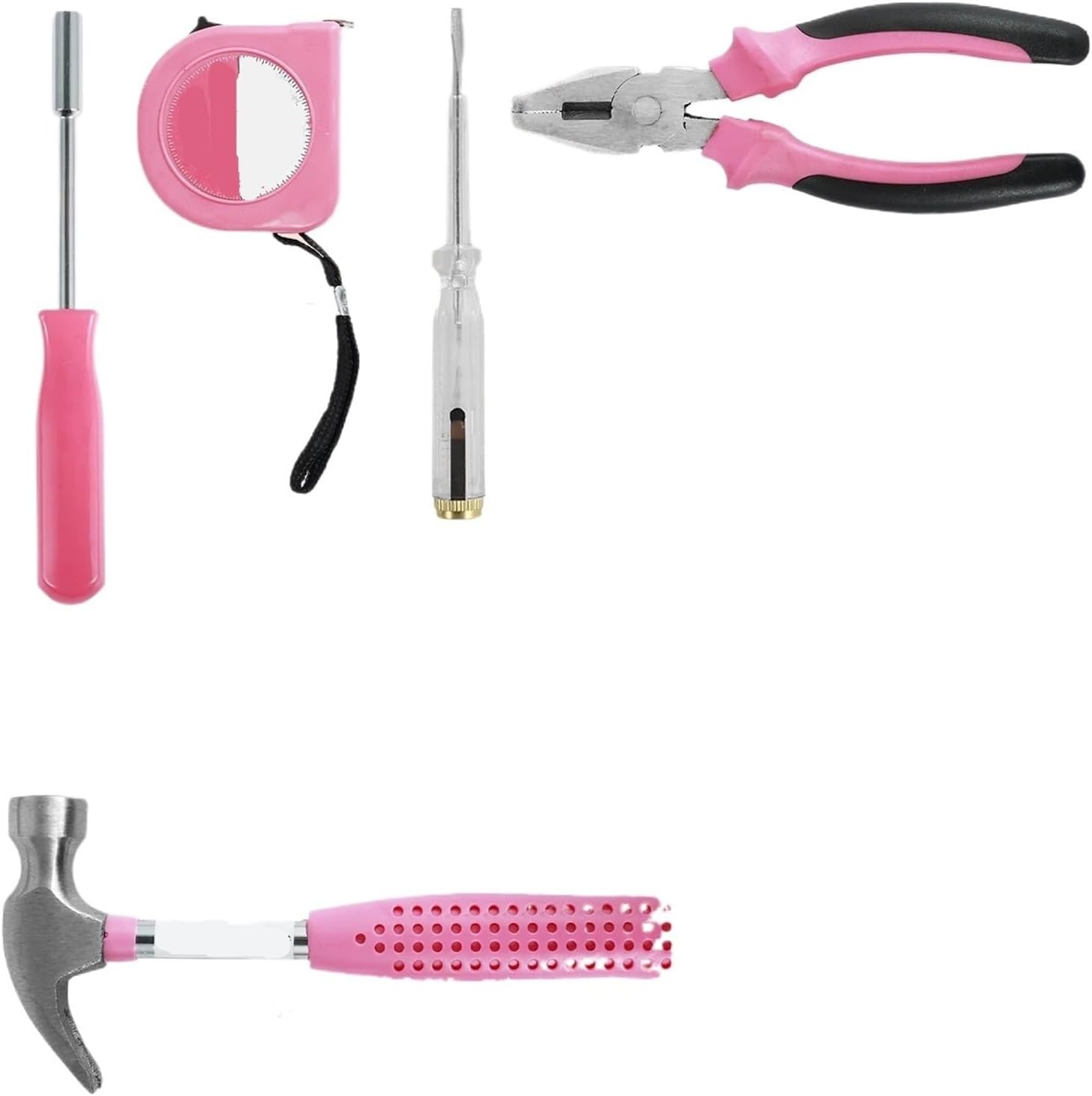 13/24Pcs Household Repair Tool Kit Multi-Purpose Pink Hand Tool Set with Storage Case Hammer and Allen Key Set(13pcs)