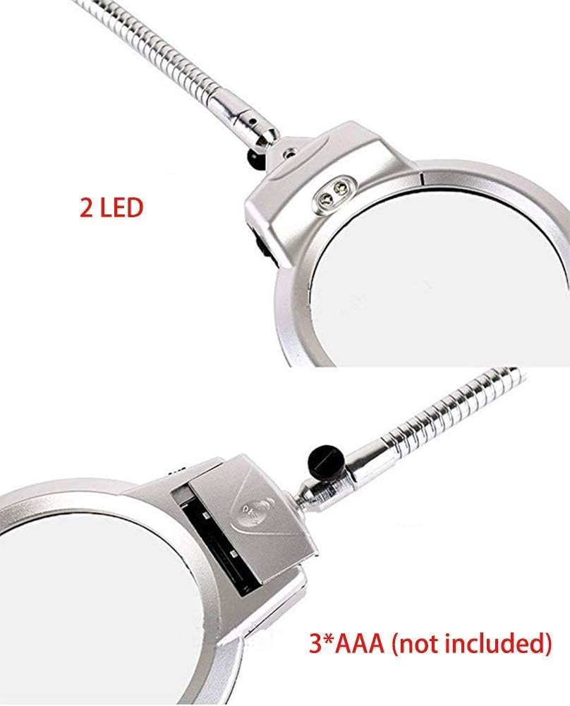 Led Magnifying Glass Clamp Lamp,2X,5X 100mm Magnifier Lens,Metal Hose Adjustable Swivel Arm Utility Clamp Light for Desk, Table,Craft, Jewelry,Sewing Inter Fashionable