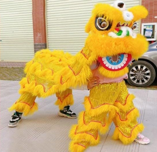 14 Inch Double Lion Dance Mascot Costume Chinese Traditional Dragon Lion Dance for 15+ Age Party Carnival Festivall(White)