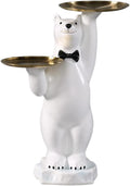homary White Bear Side Table with 2-Tier Gold Trays, Modern Animal Sculpture End Table, Decorative Accent Table for Living Room, Bedroom, Nursery & Home Décor