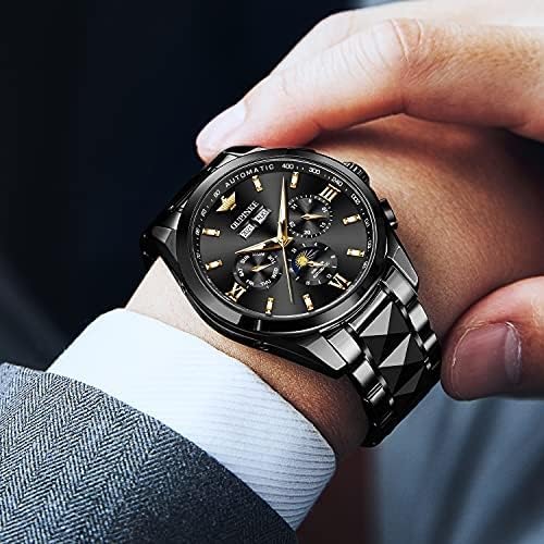 OLEVS Men's Waterproof Watches Stainless Steel Waterproof Chronograph Wrist Watches Luxury Dress White Luminous Big Face Analog Quartz Male Watches