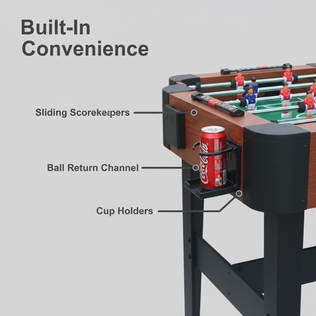 48'' Soccer Table, Large Size Foosball Game Table for Adult, Football Table with Cup Hloders & Sturdy Leg for Game Rooms & Parties, Classic Brown