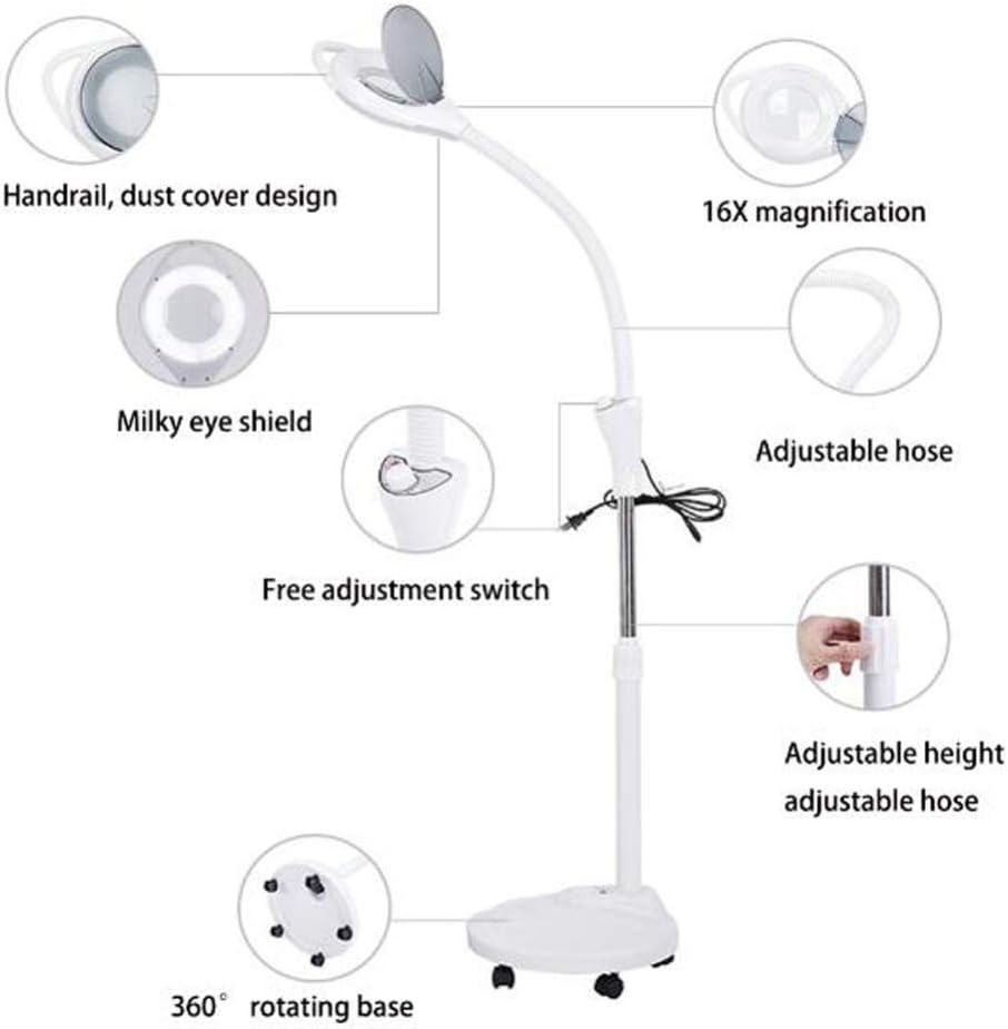 Magnifying Floor Lamp 5 Wheels Rolling Base Reading Magnifier Lamp with Gooseneck Magnifying Floor Lamp