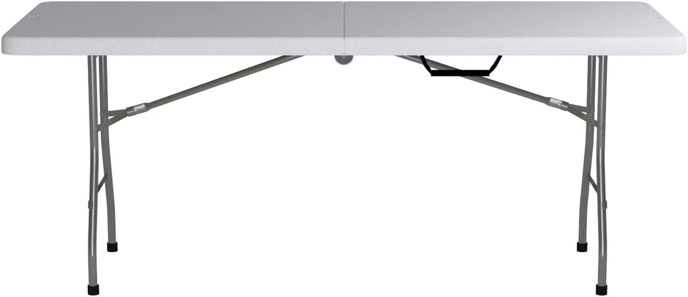 Office Star Resin Rectangle Center-Folding Portable Table for Picnics, Camping, and Tailgating, 6 Feet