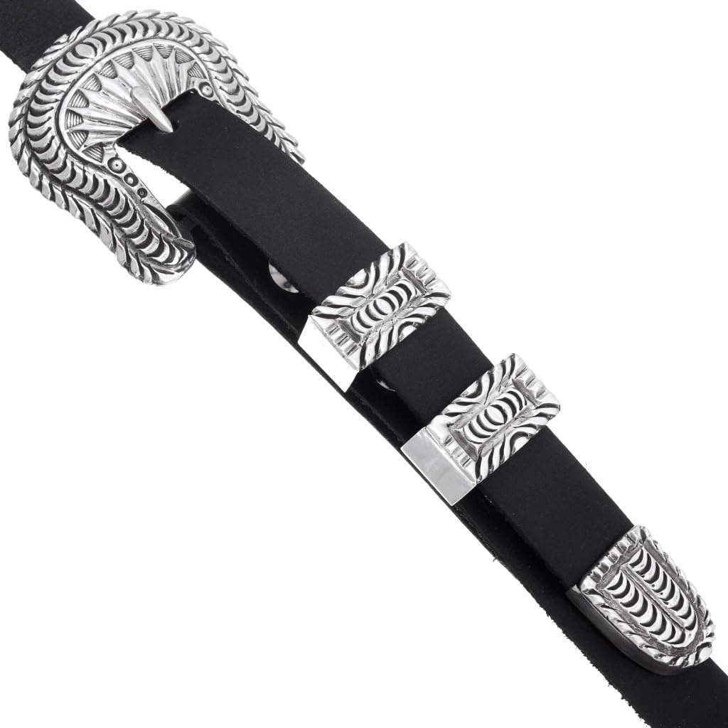 Alltribes Navajo Hammered Sterling Silver Ranger Belt Buckle Set Four Piece Accessory 0118