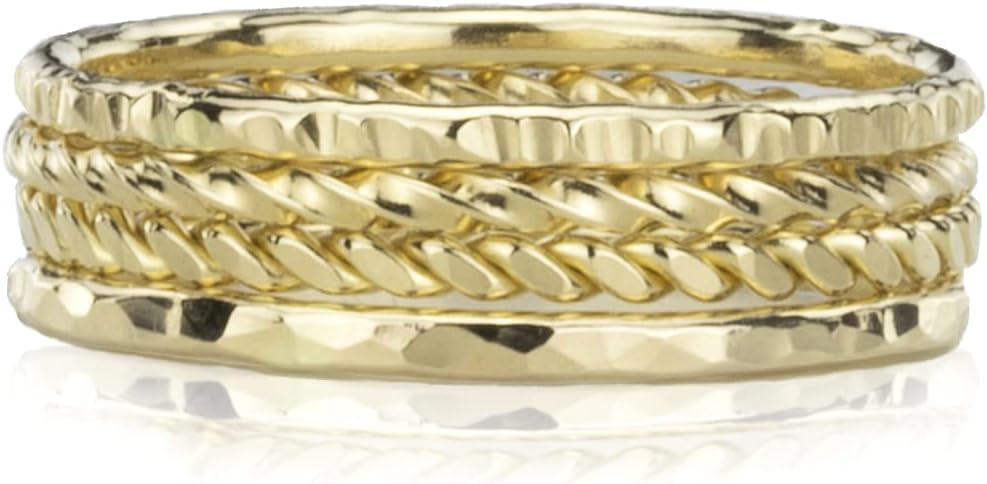 Artisan Stacking Rings, Hammered 14K Gold Filled Set of 4 Custom Made Stackable Bands