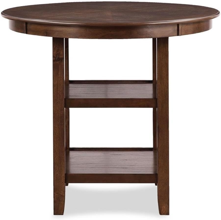 Pemberly Row 5-Piece Solid Wood Counter Height Dining Set, 42' Round Table, Brown Finish, Includes 4 Chairs with Padded Seats, Contemporary Style for Kitchen or Dining Room