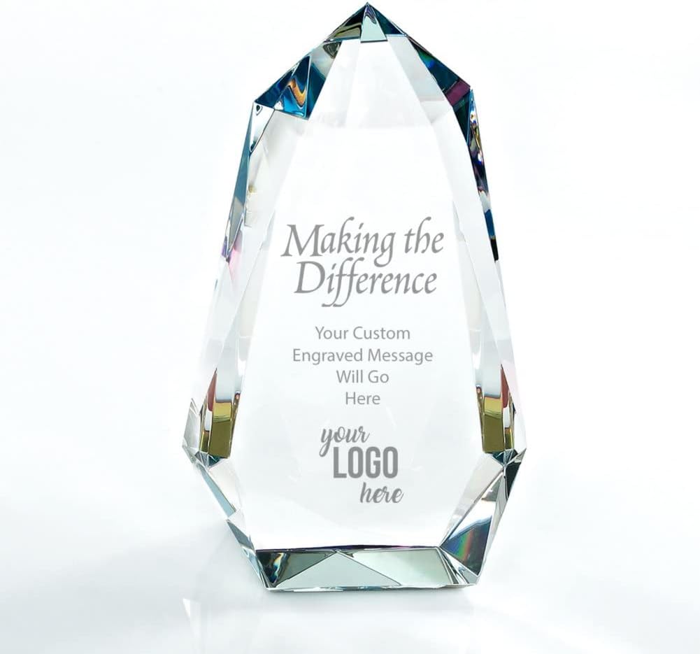 Baudville Engraved Vibrant Luminary Crystal Trophy - Prism Shaped Award