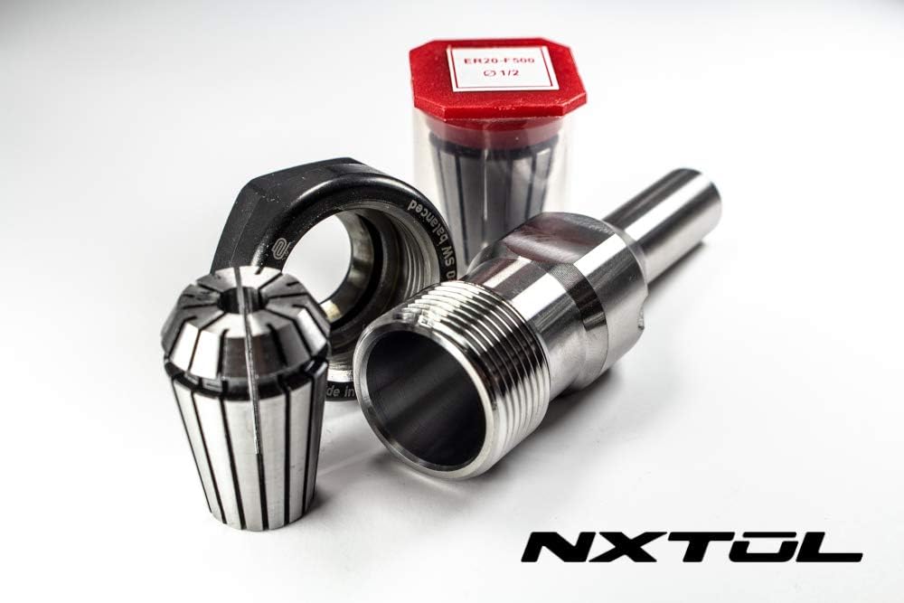 NXT-10017 Router Bit Spindle Adapter for Delta Rockwell 3HP Shapers | Includes 1/4' and 1/2' ER20 collets| No slip, Improved Life, Easy cutter extraction | Made in U.S.A