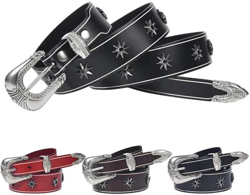 Men 3.8cm Leather Belt Buckle Vintage Metal Rivet Punk Belts Rock Jeans Belt