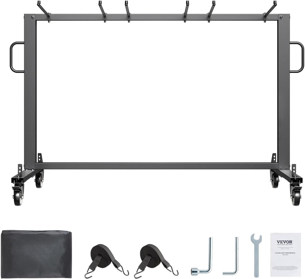 VEVOR Folding Chair Rack, 400 LBS Capacity, Heavy-Duty Chair Cart for 42 Chairs or 12 Tables, Multi-Function Chair Storage Dolly with Rubber Wheels and Holders, Large Chair Holder, Matte Black