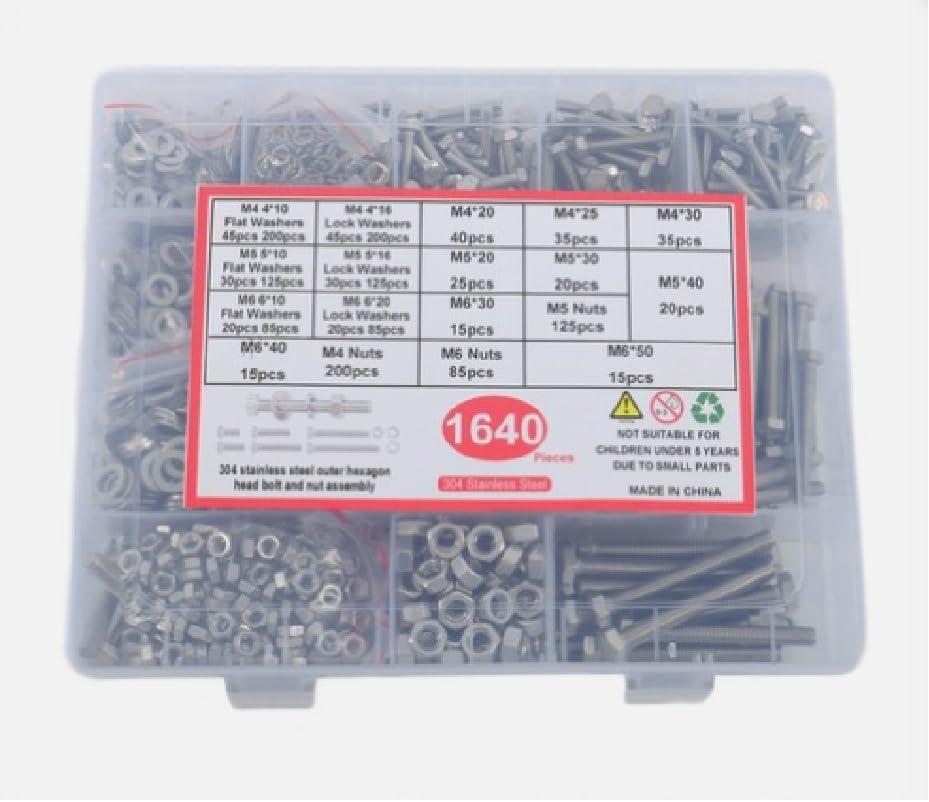 1640 PCS STANDARD SIZE NUT AND BOLT SCREW ASSORTMENT HARDWARE KIT