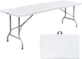 8ft Folding Table 96 inch, Heavy Duty 8 Foot Portable Plastic Foldable Table with Handle and Fold-in-Half Design, Blow Molded Tabletop for Outdoor, Indoor, Party, Dining and Camping, White