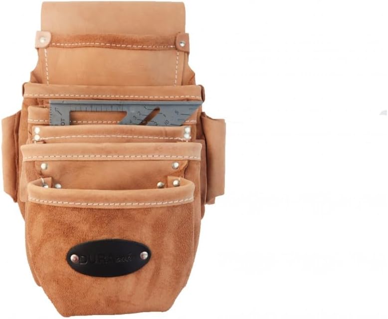 Professional Leather Tool Belt, Construction Carpenter Pouch Set with Suspenders, Multiple Pockets, Tan