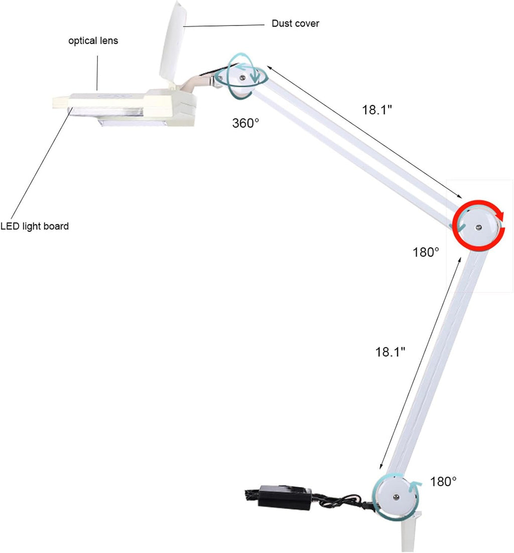 10X Magnifying Glass with Light and Clamp Led Lamp Light Magnifier with Stand Flexible LED Desk Lamp Hands Free for Close Work Reading Repair Crafts 110V White