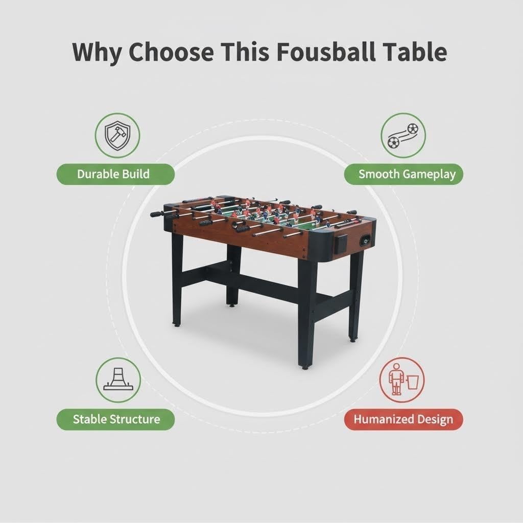 48'' Soccer Table, Large Size Foosball Game Table for Adult, Football Table with Cup Hloders & Sturdy Leg for Game Rooms & Parties, Classic Brown