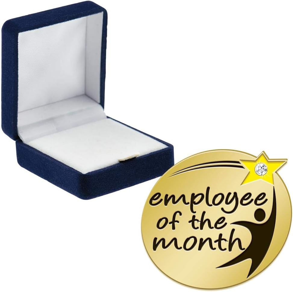 Crown Awards Employee of The Month with Gem Pins, Employee of The Month with Gem Pin with Blue Velvet Presentation Case, Prime