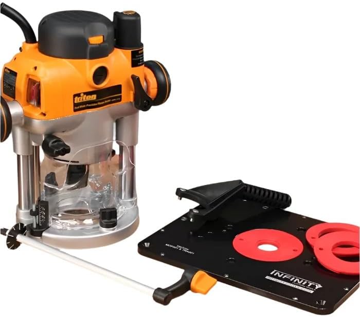 Infinity Tools Router Insert Plate with Triton 3-1/4 HP Dual Mode Router – Precision Plate and 15 Amp Variable Speed Router for Professional Woodworking