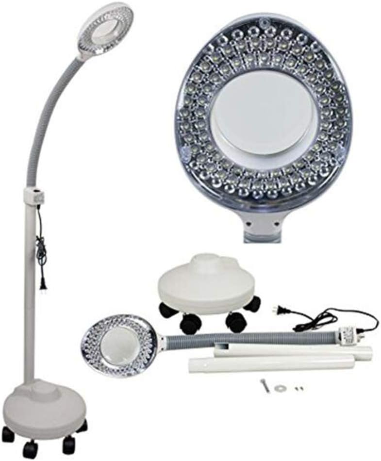 Magnifying Floor Lamp 3X Diopter LED Magnifier Beauty Lamp with Rolling Floor Stand with 5 Wheels Adjustable Gooseneck